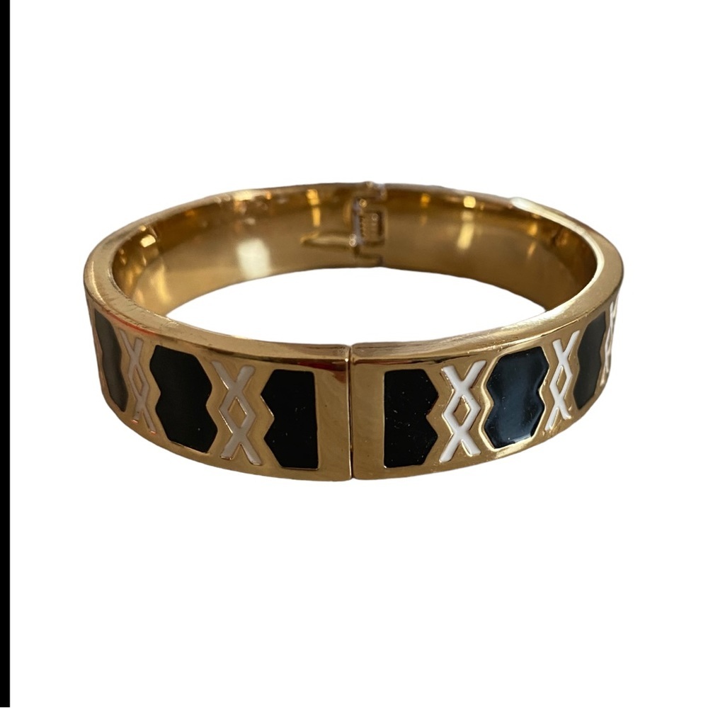 Talbots black white gold tone bracelet hinged - Picture 4 of 5